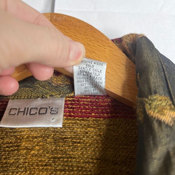 Chicos Brown Floral Tapestry Crinkle Brocade Button Front Blazer Size 2 (MD) - Picture 8 of 9